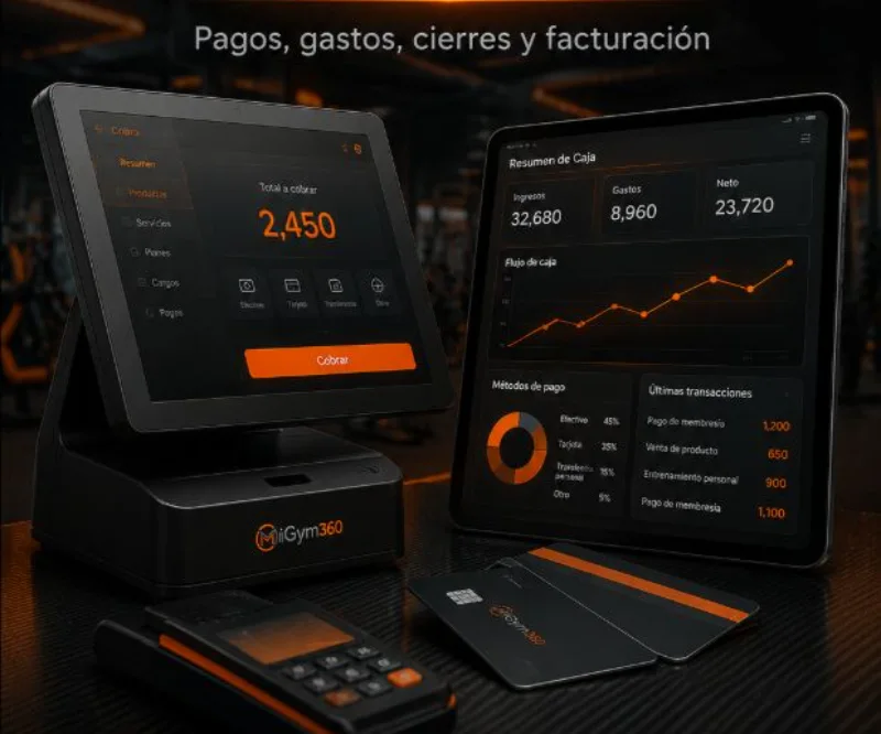 Dispositivos de cobro y panel de caja en un gimnasio
